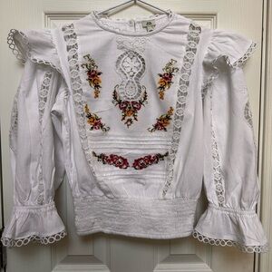 River Island White Floral Embroidered Blouse. US Size 6